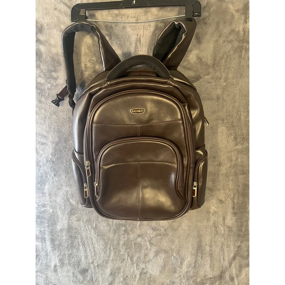 Bagagio Brown Faux Leather Multi Pocket Padded Laptop Travel Backpack Bag